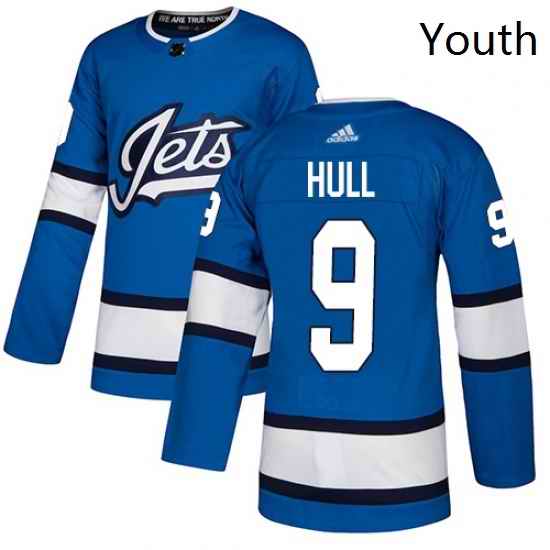 Youth Adidas Winnipeg Jets 9 Bobby Hull Authentic Blue Alternate NHL Jersey